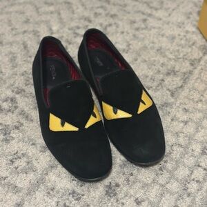 Fendi Men's Black and Yellow Slip-On Loafers